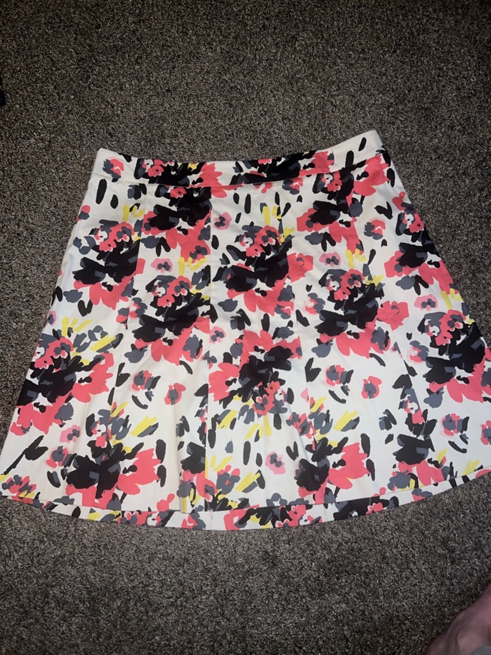 Lane Bryant White A-Line Skirt with Pink, Black & Yellow Floral Print